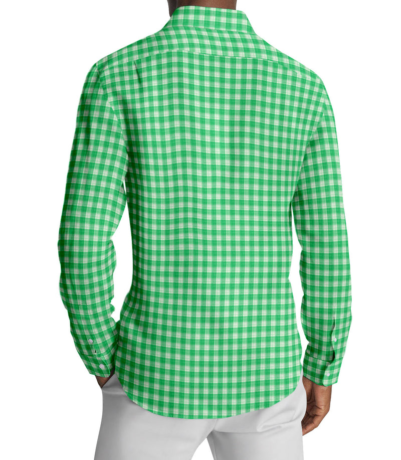 Image of a Green & White Oxford Checks Cotton Linen Blend Shirting Fabric