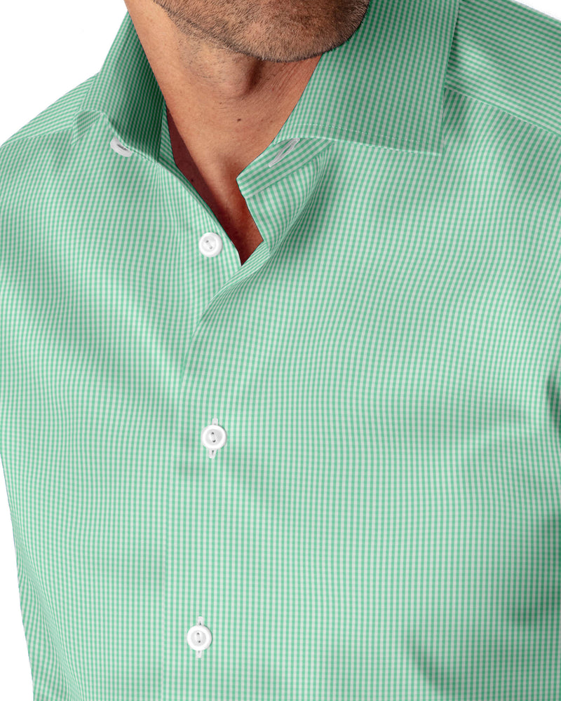 Image of a Green Poplin Checks Giza Cotton Shirting Fabric