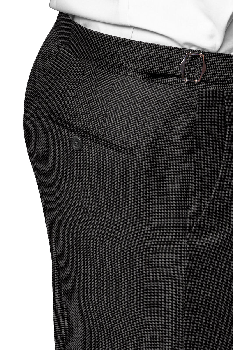 Image of a Grey & Black Worsted Birdseye Merino Wool Pants Fabric