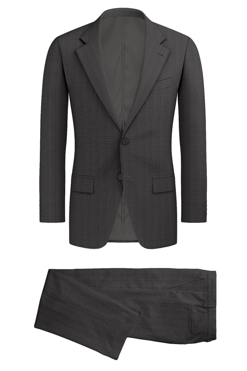 Image of a Grey & Black Worsted Birdseye Merino Wool Suiting Fabric