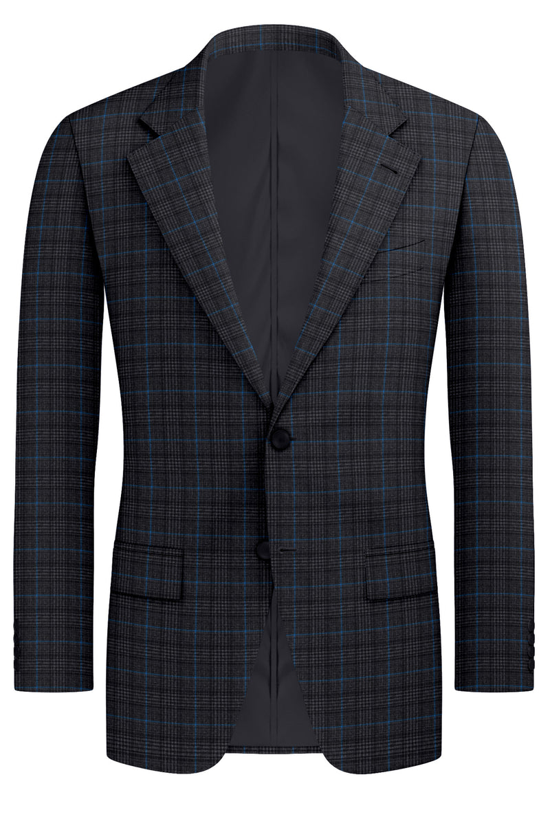 Image of a Grey & Black Worsted Checks Merino Wool Blazers Fabric