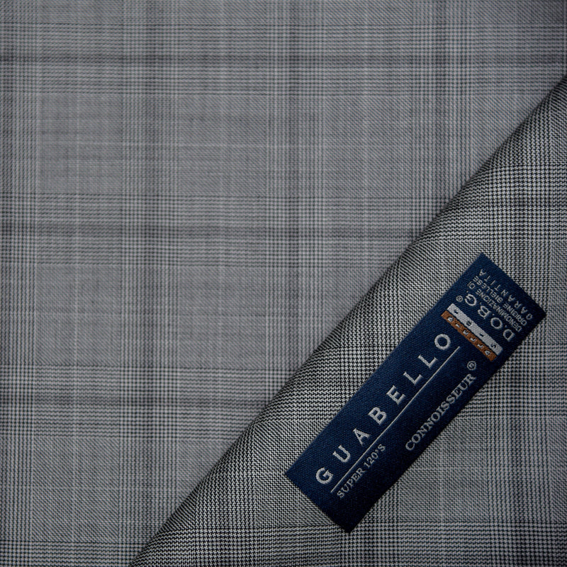 Image of a Grey & Black Worsted Checks Merino Wool Pants Fabric