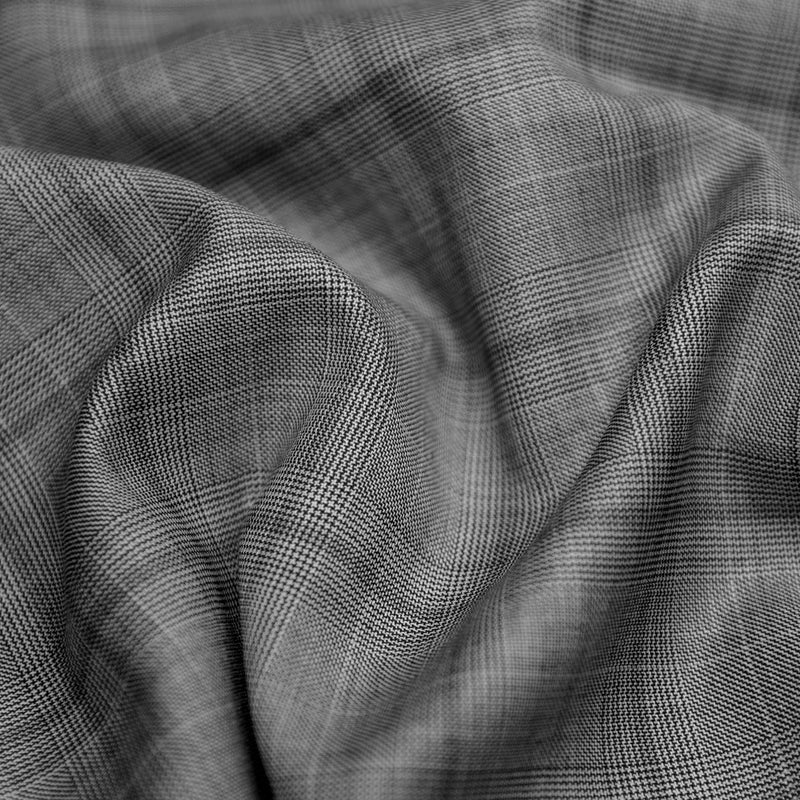 Image of a Grey & Black Worsted Checks Merino Wool Pants Fabric