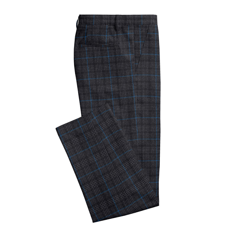 Image of a Grey & Black Worsted Checks Merino Wool Pants Fabric