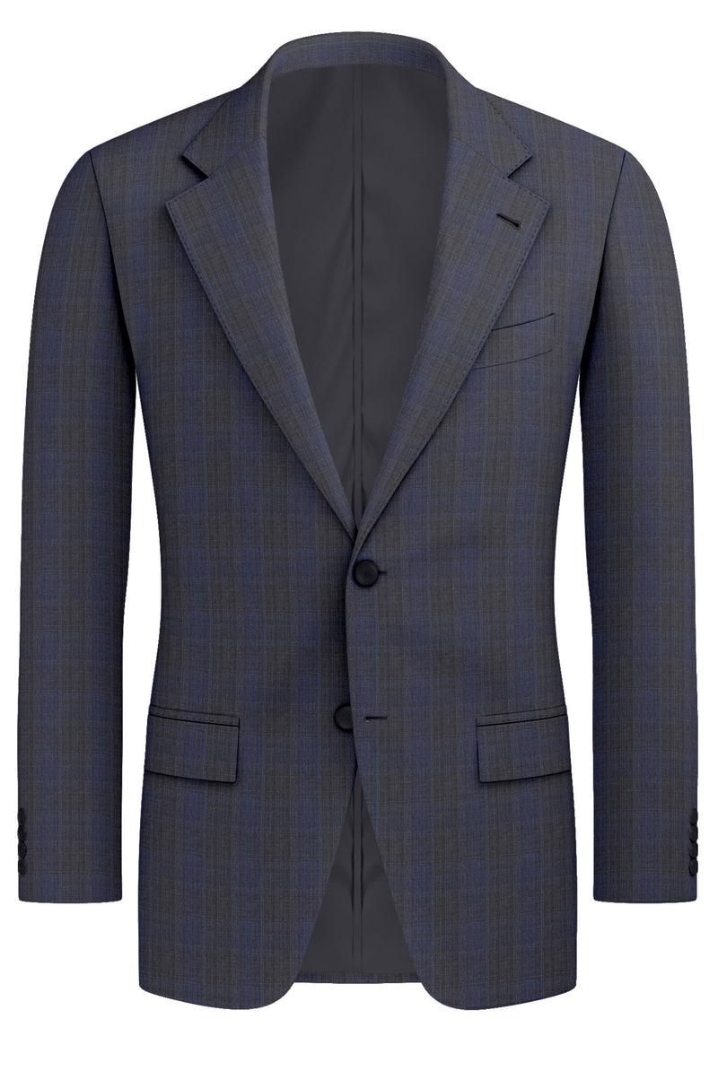 Image of a Grey & Blue Worsted Checks Merino Wool Blazers Fabric