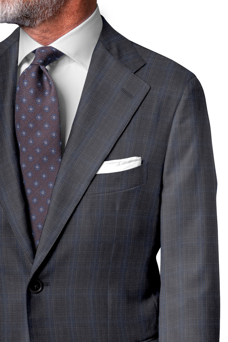 Image of a Grey & Blue Worsted Checks Merino Wool Blazers Fabric