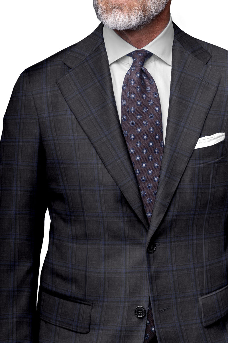 Image of a Grey & Blue Worsted Checks Merino Wool Blazers Fabric