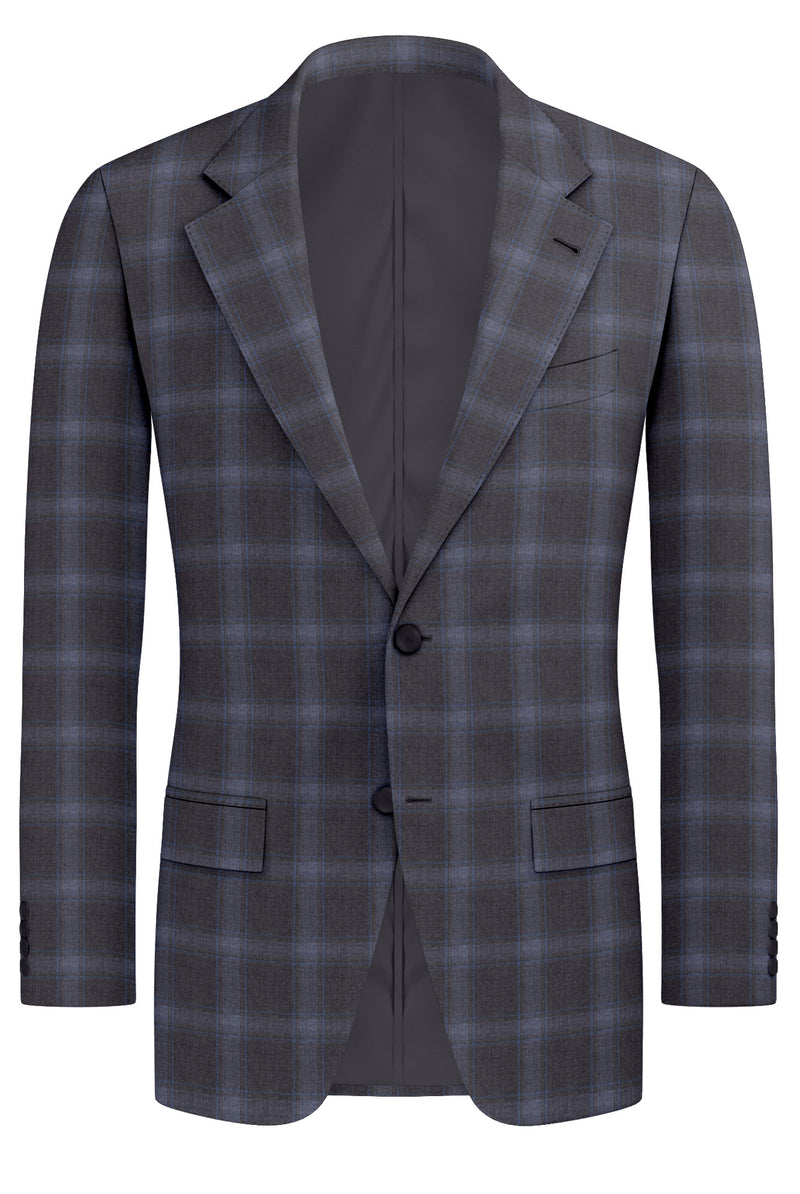 Image of a Grey & Blue Worsted Checks Merino Wool Blazers Fabric