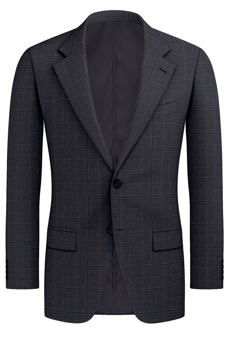 Image of a Grey & Blue Worsted Checks Merino Wool Blazers Fabric