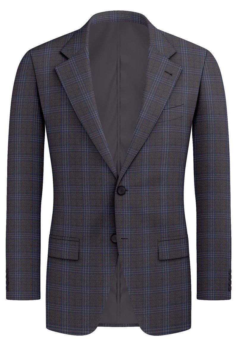 Image of a Grey & Blue Worsted Checks Merino Wool Blazers Fabric