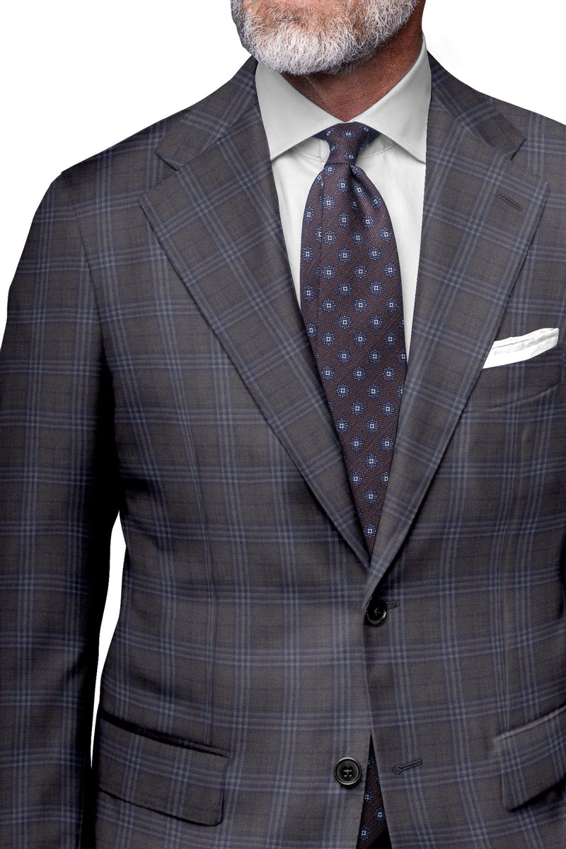 Image of a Grey & Blue Worsted Checks Merino Wool Blazers Fabric