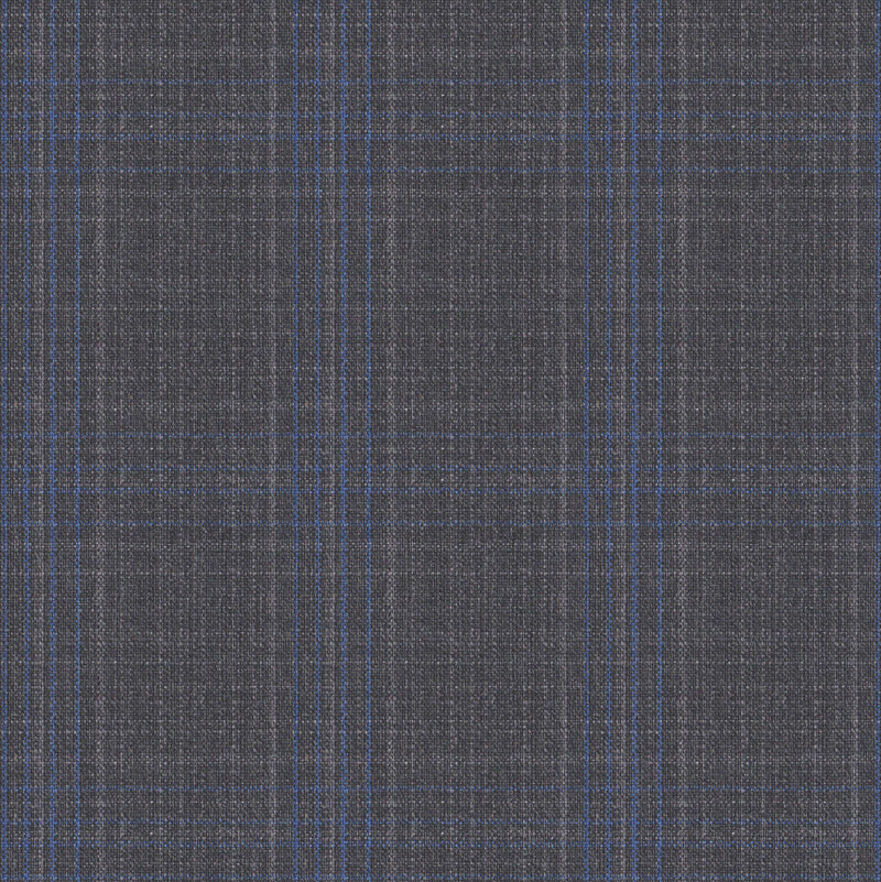 Image of a Grey & Blue Worsted Checks Merino Wool Pants Fabric