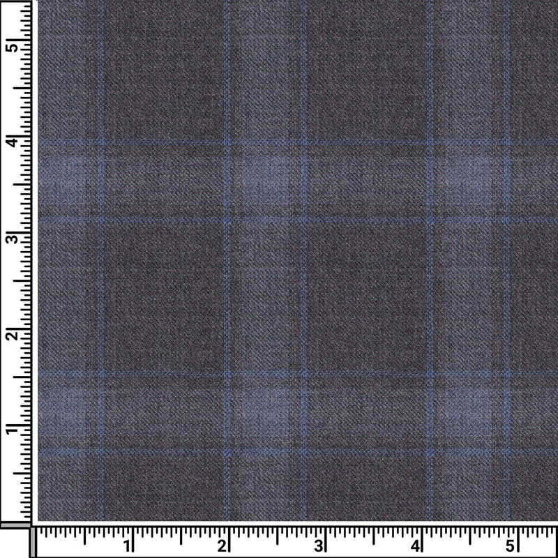 Image of a Grey & Blue Worsted Checks Merino Wool Pants Fabric