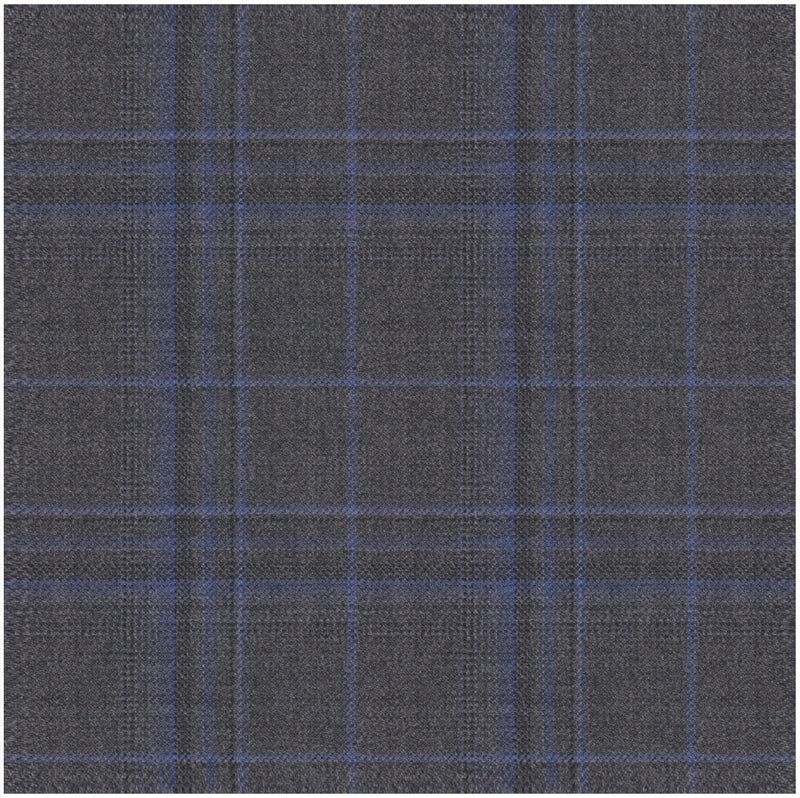 Image of a Grey & Blue Worsted Checks Merino Wool Pants Fabric