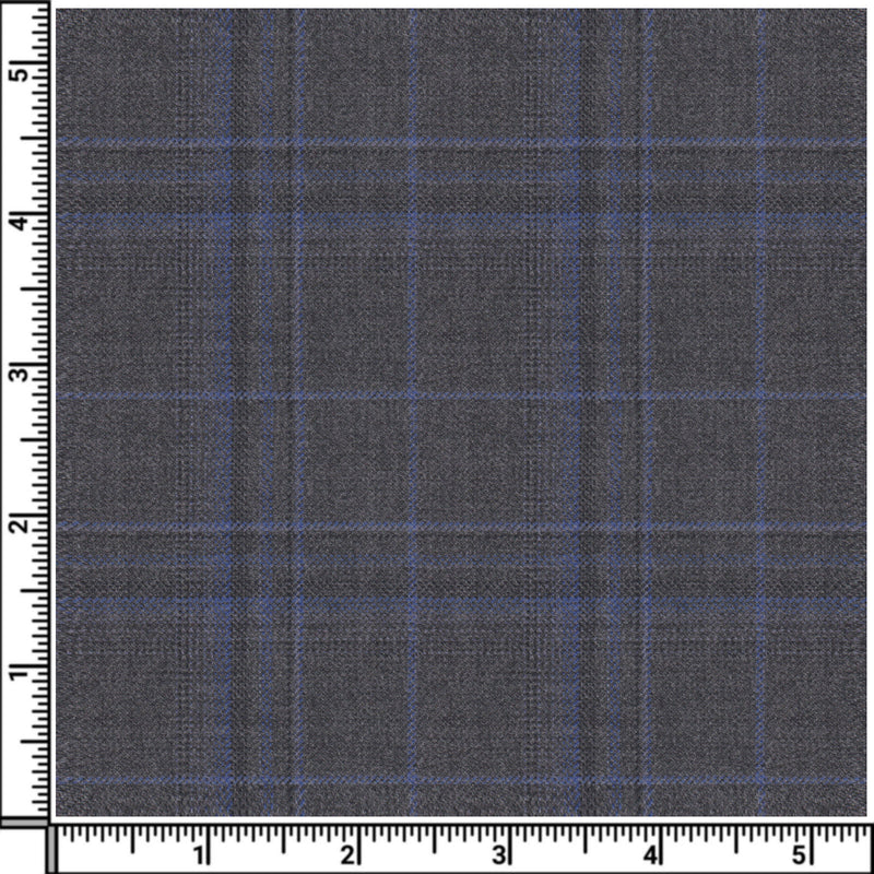 Image of a Grey & Blue Worsted Checks Merino Wool Pants Fabric