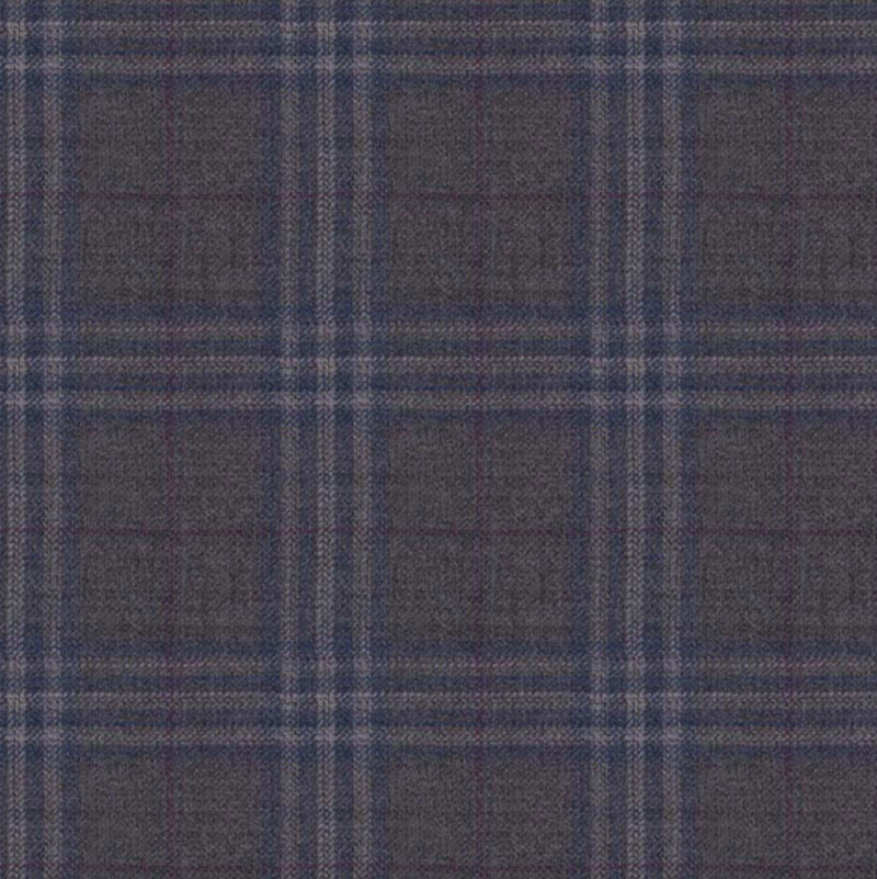 Image of a Grey & Blue Worsted Checks Merino Wool Pants Fabric