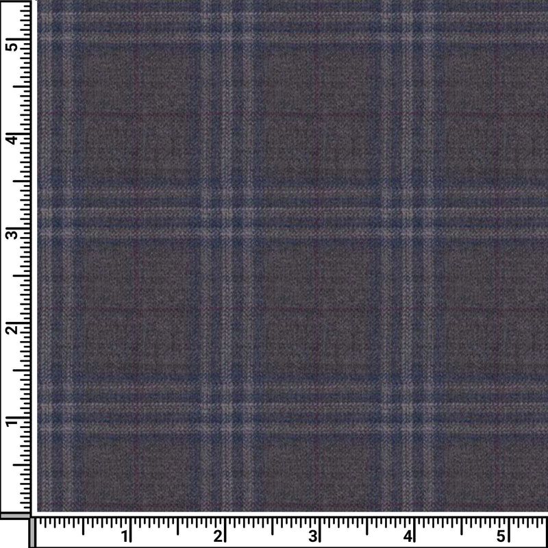 Image of a Grey & Blue Worsted Checks Merino Wool Pants Fabric