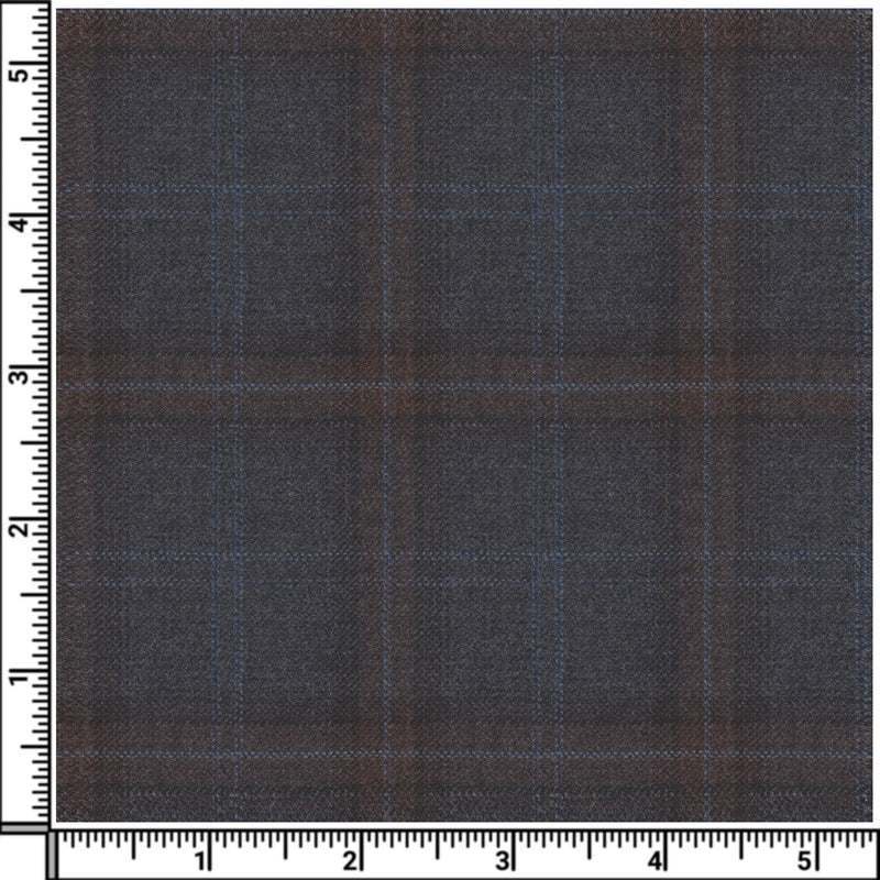 Image of a Grey & Blue Worsted Checks Merino Wool Suiting Fabric