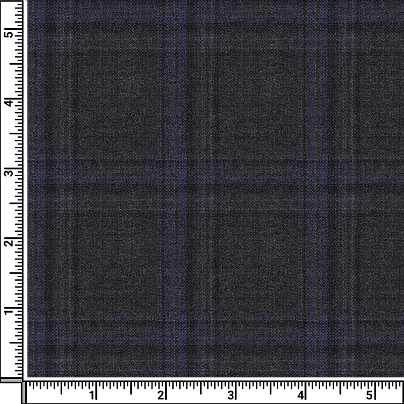 Image of a Grey & Blue Worsted Checks Merino Wool Suiting Fabric