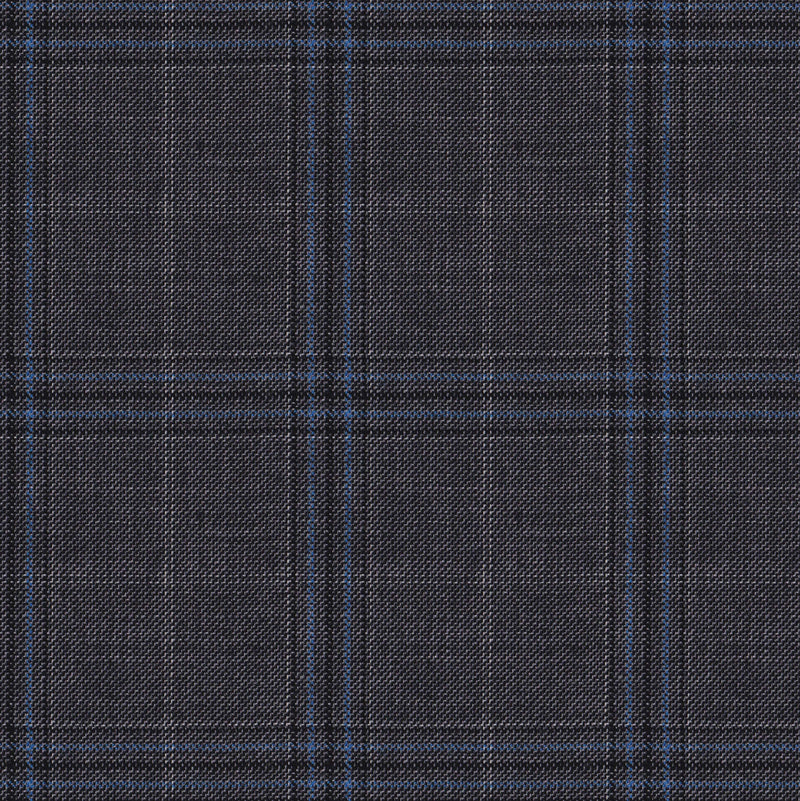 Image of a Grey & Blue Worsted Checks Merino Wool Suiting Fabric