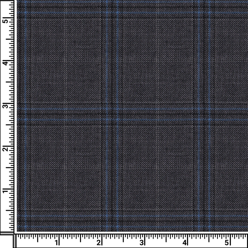 Image of a Grey & Blue Worsted Checks Merino Wool Suiting Fabric