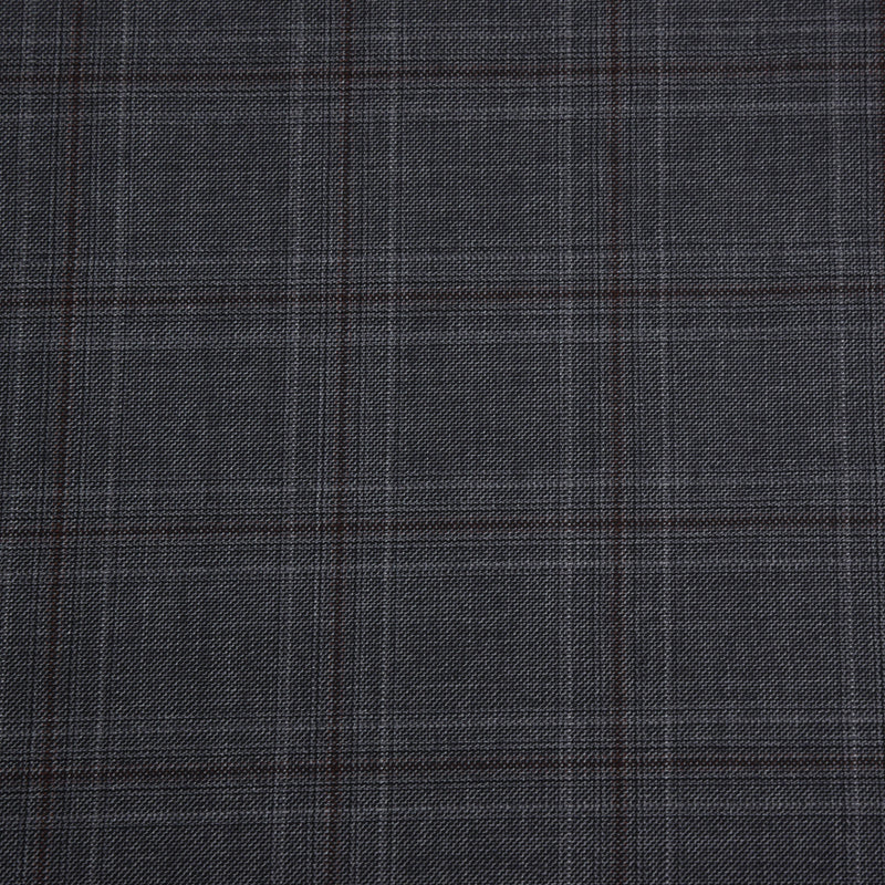 Image of a Grey & Burgundy Worsted Checks Merino Wool Pants Fabric