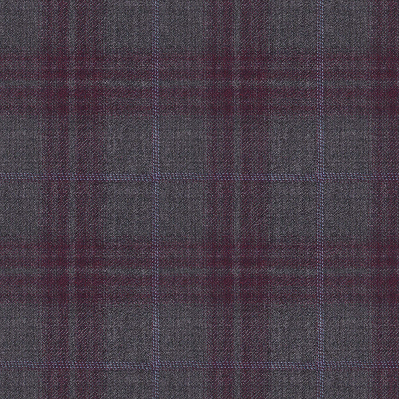 Image of a Grey & Maroon Worsted Checks Merino Wool Suiting Fabric