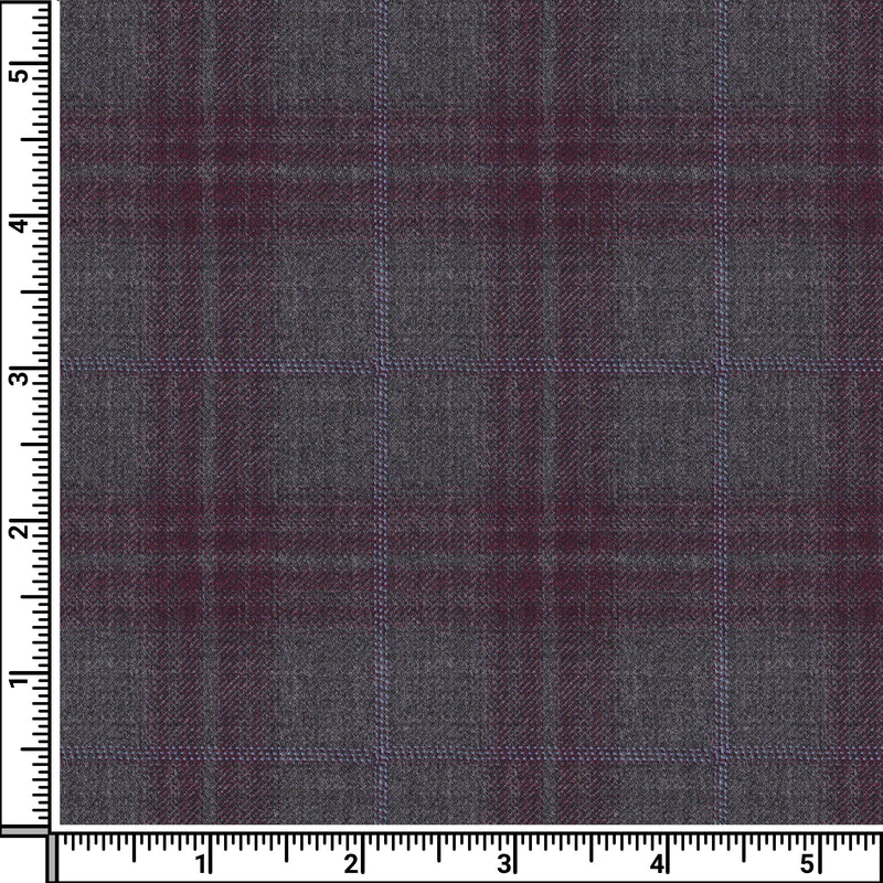 Image of a Grey & Maroon Worsted Checks Merino Wool Suiting Fabric