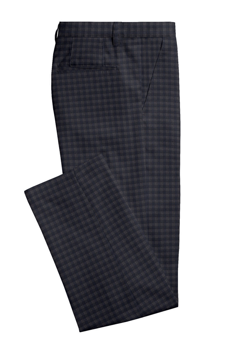 Image of a Grey & Mid-Blue Worsted Checks Merino Wool Pants Fabric