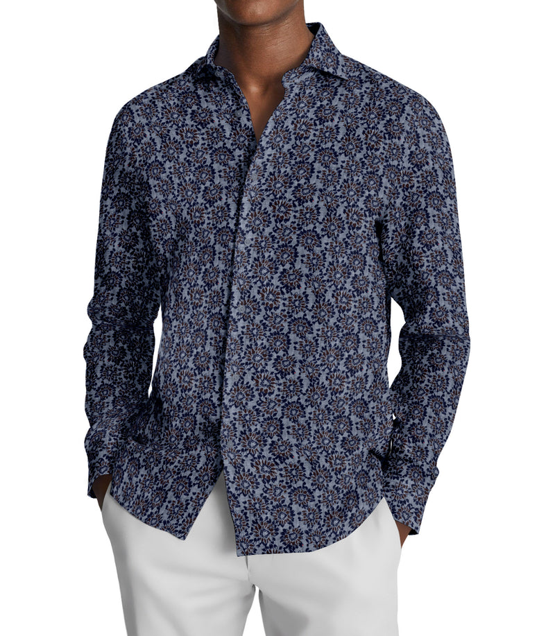 Image of a Grey & Navy-Blue Oxford Prints Linen Shirting Fabric