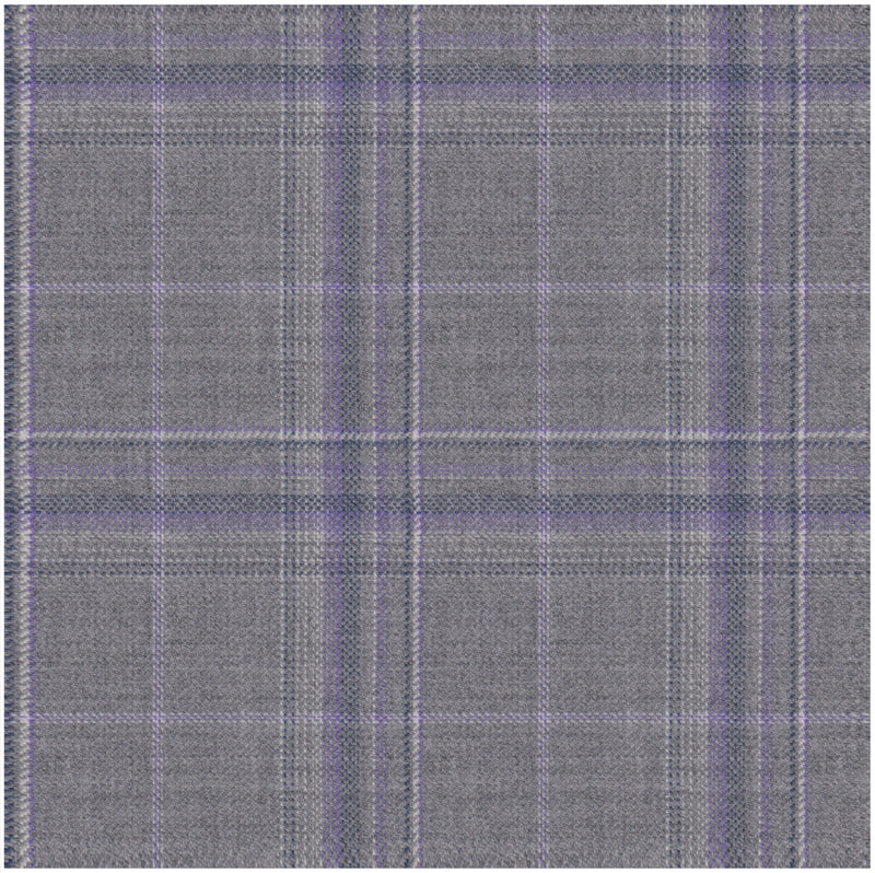 Image of a Grey & Purple Worsted Checks Merino Wool Pants Fabric