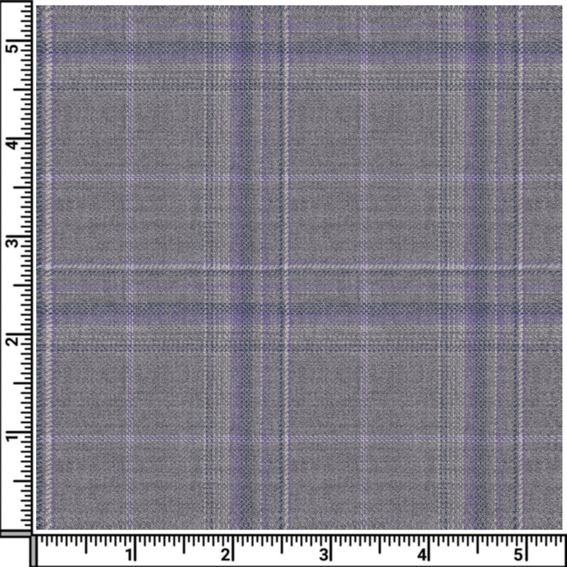 Image of a Grey & Purple Worsted Checks Merino Wool Pants Fabric