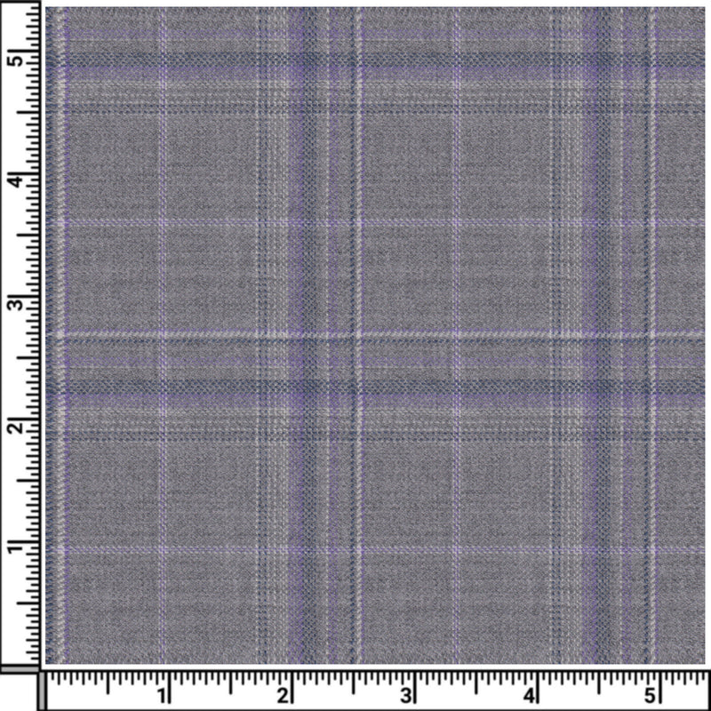 Image of a Grey & Purple Worsted Checks Merino Wool Suiting Fabric
