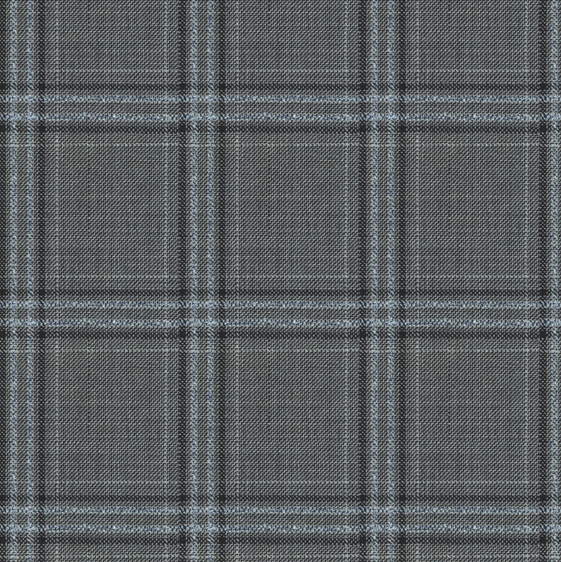 Image of a Grey & Silver Worsted Checks Merino Wool Pants Fabric