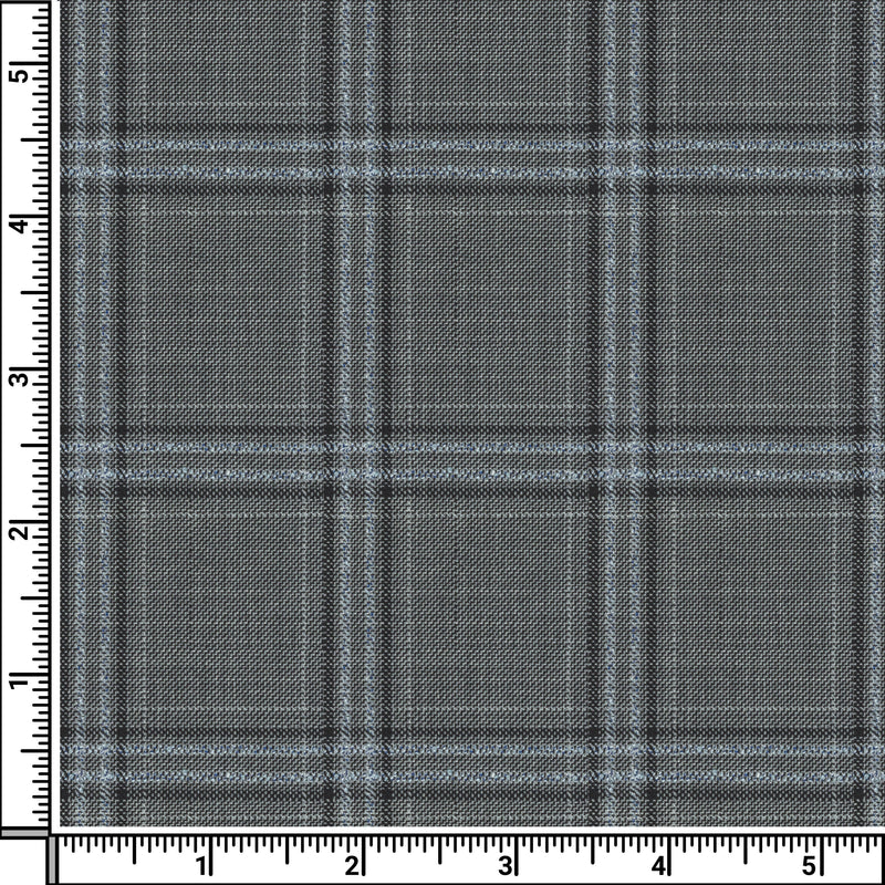 Image of a Grey & Silver Worsted Checks Merino Wool Pants Fabric