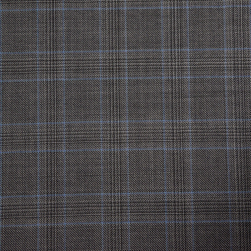 Image of a Grey & Sky-Blue Worsted Checks Merino Wool Pants Fabric