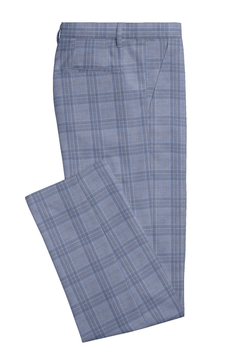 Image of a Grey & White Worsted Checks Merino Wool Pants Fabric