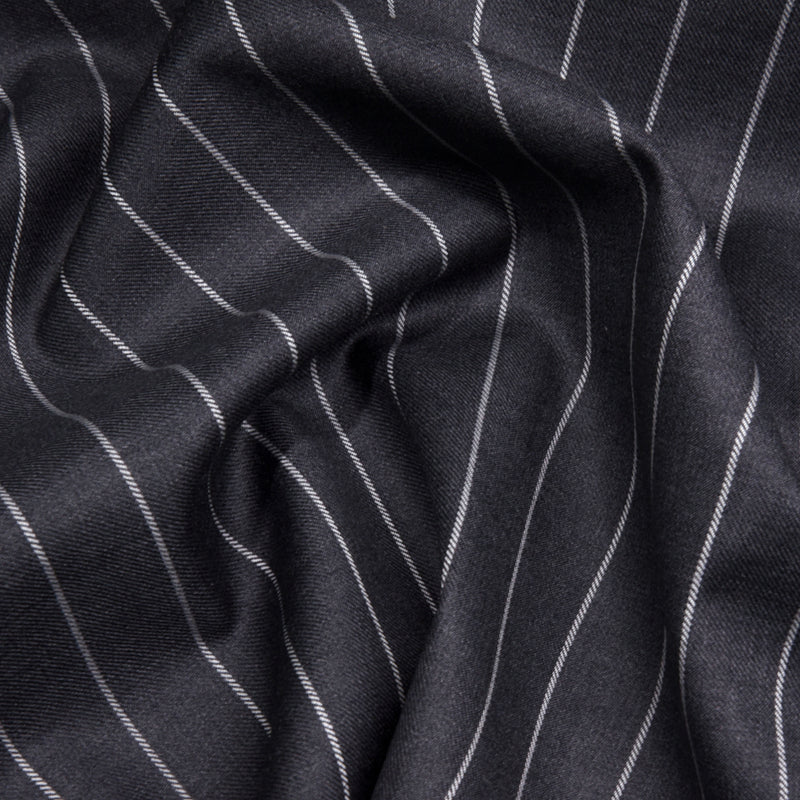 Image of a Grey & White Worsted Stripes Merino Wool Suiting Fabric