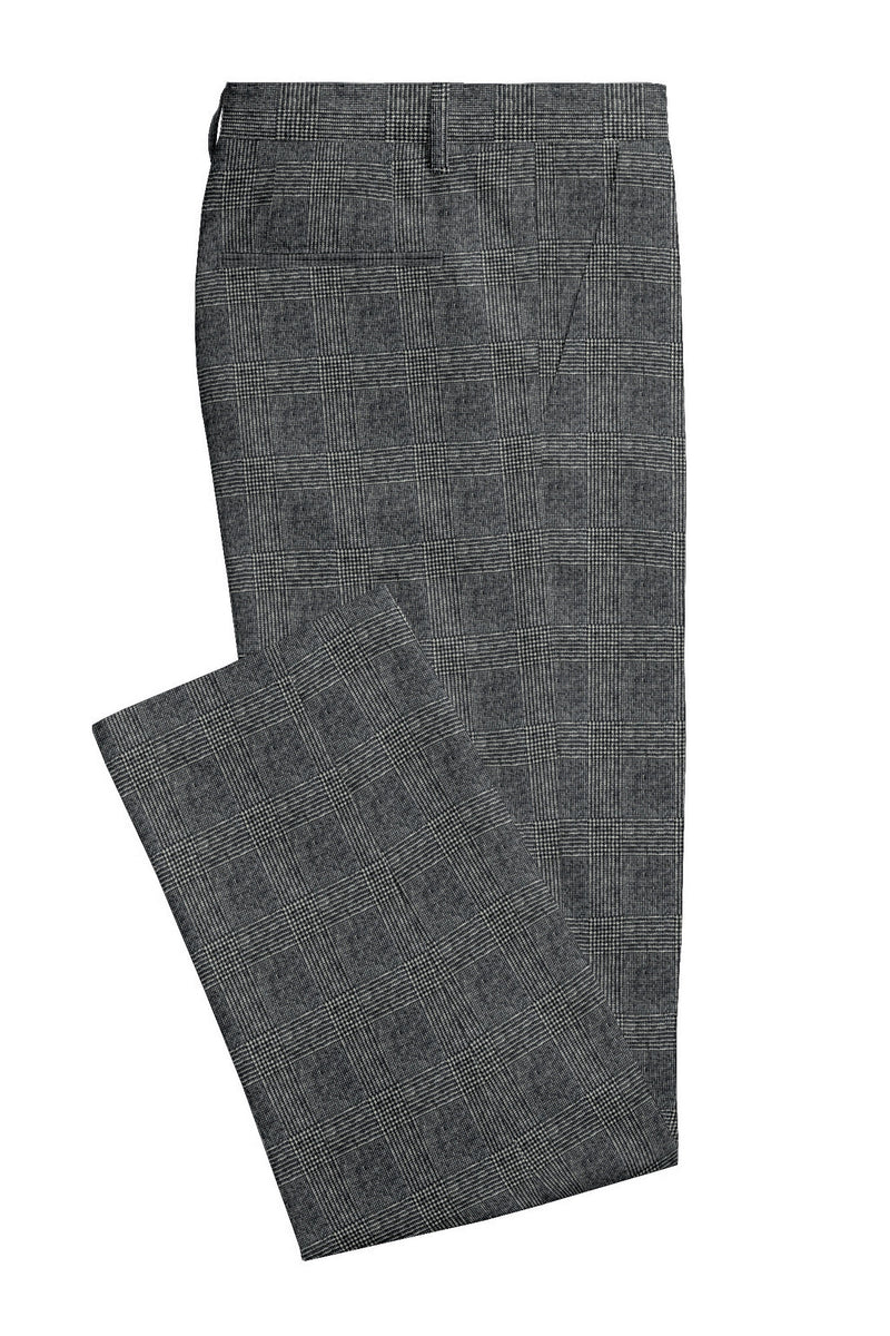 Image of a Grey Flannel Checks Merino Wool Pants Fabric