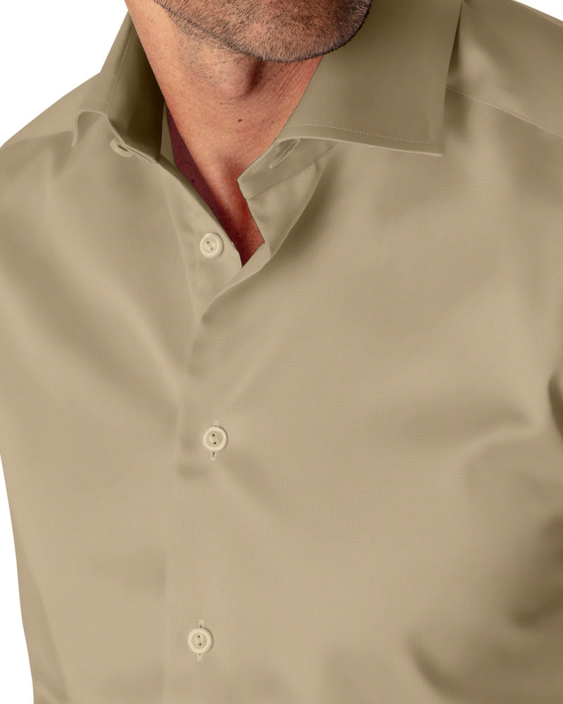 Image of a Khaki Satin Solids Cotton Stretch Shirting Fabric