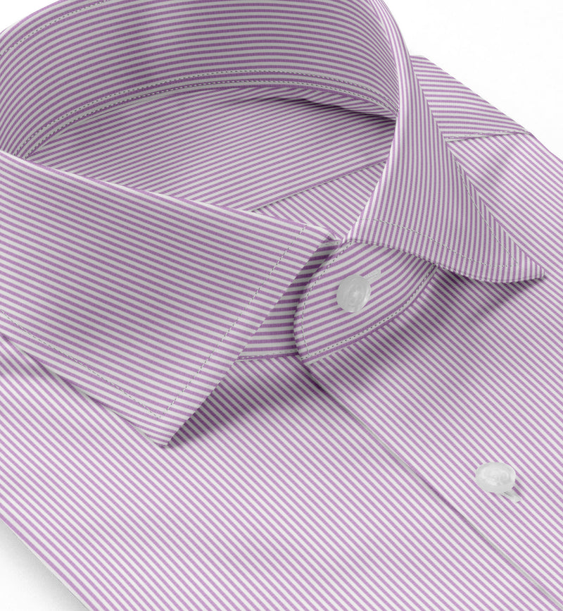 Image of a Lilac & White Poplin Stripes Giza Cotton Shirting Fabric