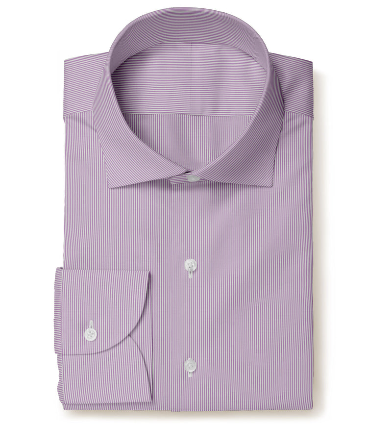 Image of a Lilac & White Poplin Stripes Giza Cotton Shirting Fabric