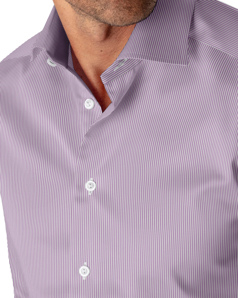 Image of a Lilac & White Poplin Stripes Giza Cotton Shirting Fabric