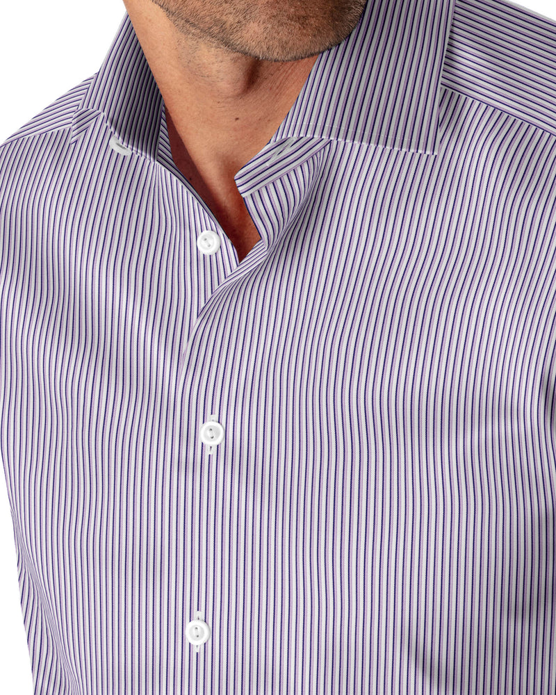 Image of a Lilac & White Poplin Stripes Giza Cotton Shirting Fabric