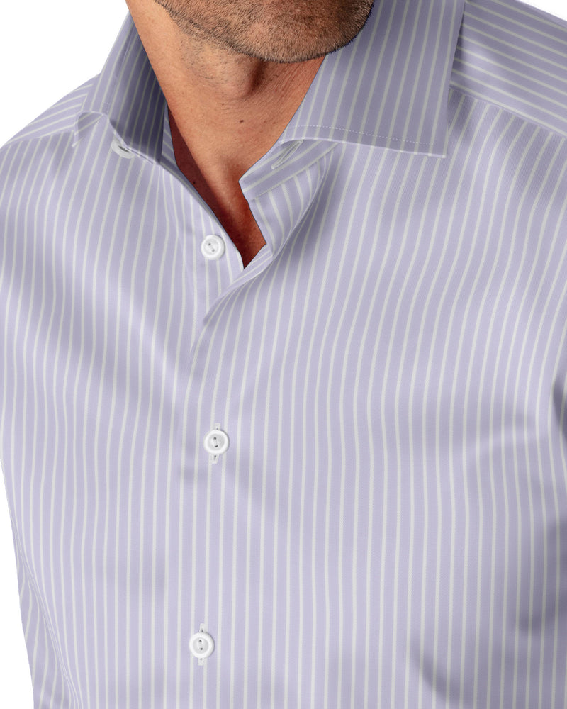 Image of a Lilac & White Twill Stripes Giza Cotton Shirting Fabric