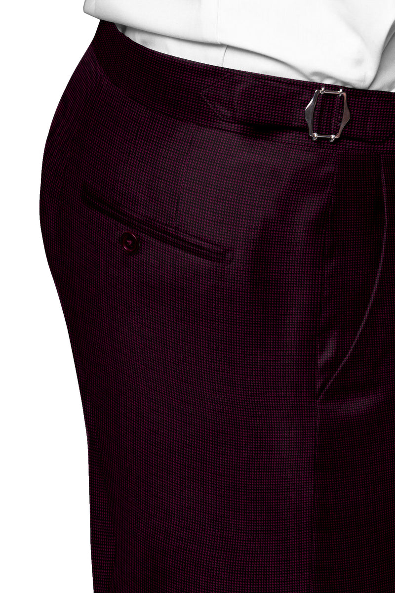 Image of a Maroon & Black Worsted Birdseye Merino Wool Pants Fabric