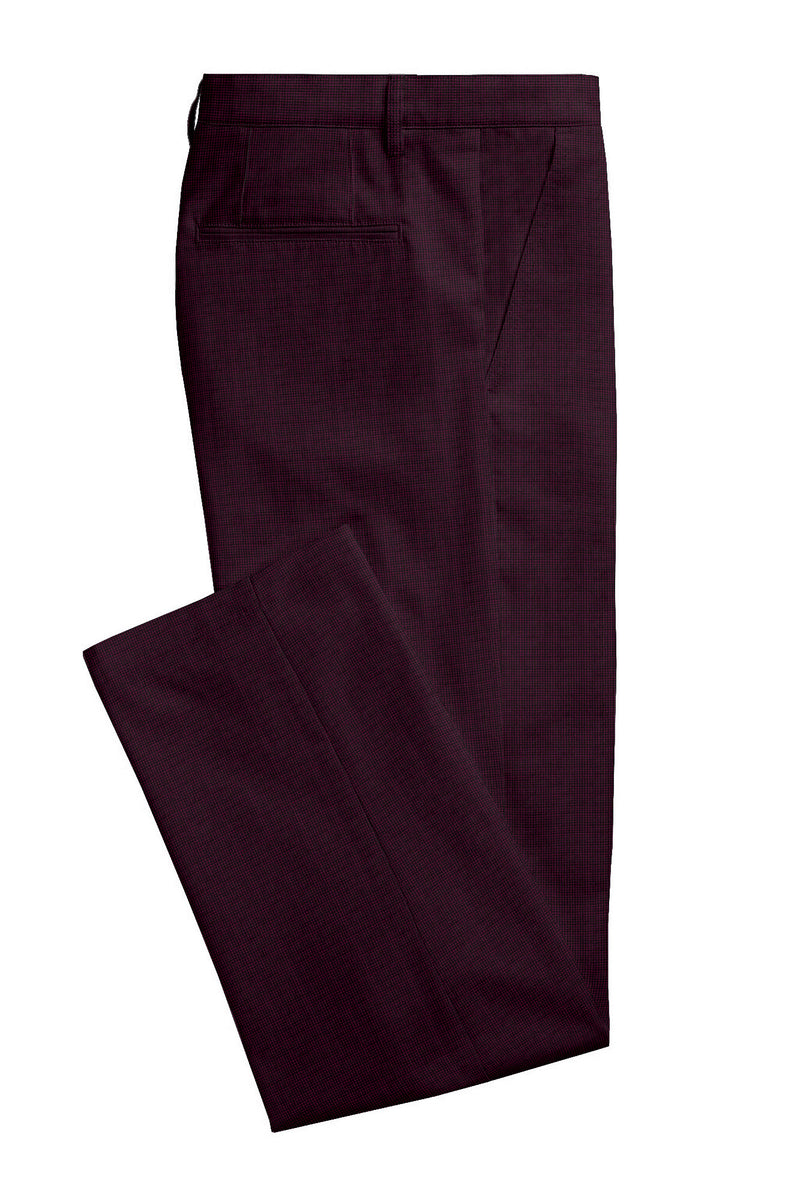 Image of a Maroon & Black Worsted Birdseye Merino Wool Pants Fabric