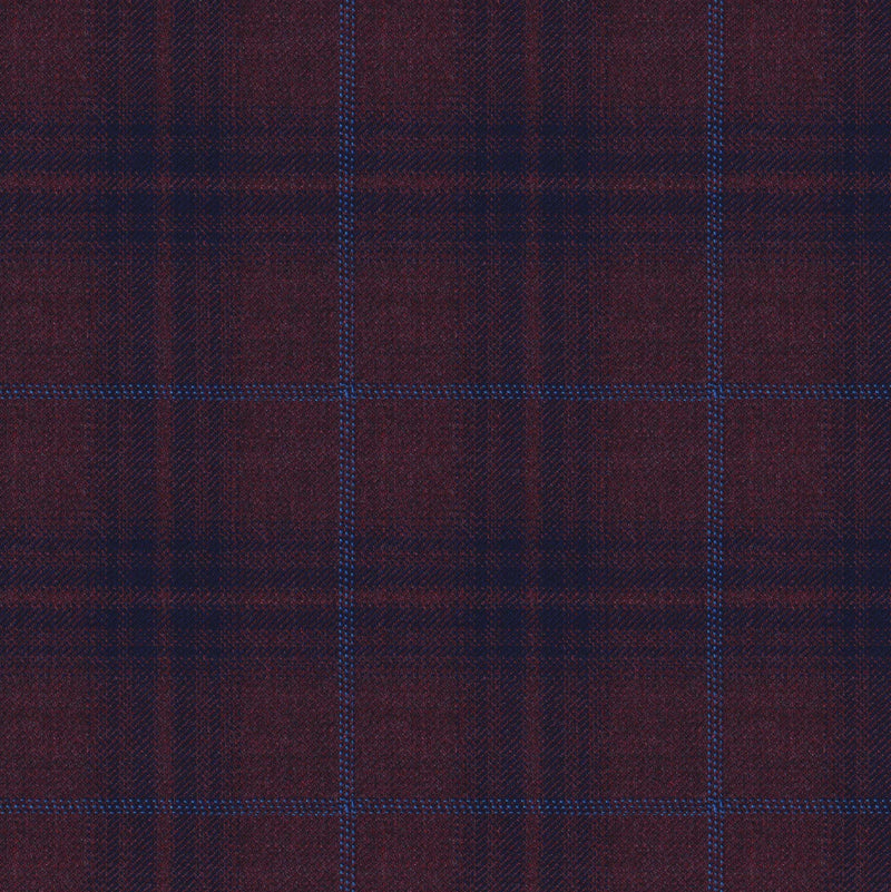 Image of a Maroon & Blue Worsted Checks Merino Wool Pants Fabric