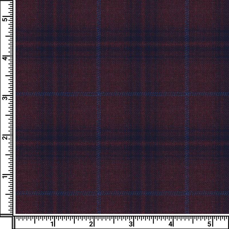 Image of a Maroon & Blue Worsted Checks Merino Wool Pants Fabric