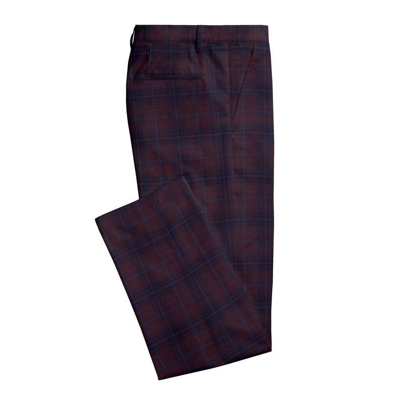 Image of a Maroon & Blue Worsted Checks Merino Wool Pants Fabric